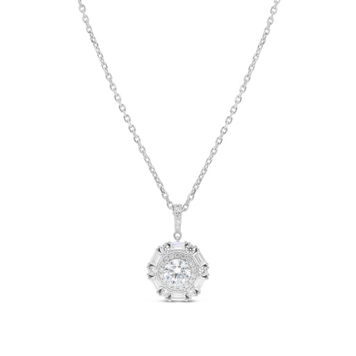 [NCL01WCZ00000B310] Sterling Silver 925 Necklace Rhodium Plated Embedded With White Zircon