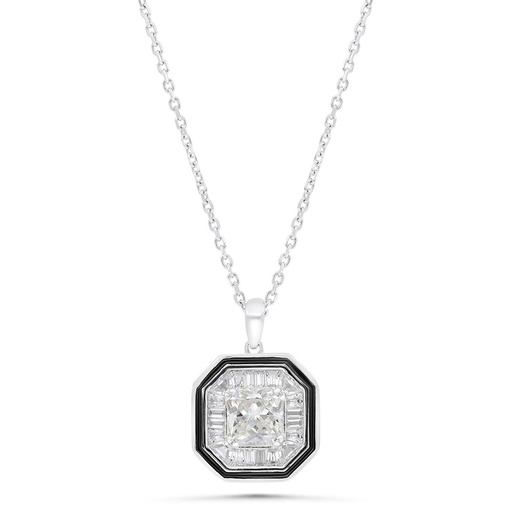 [NCL01CIT00WCZB316] Sterling Silver 925 Necklace Rhodium Plated Embedded With Yellow Zircon And White Zircon