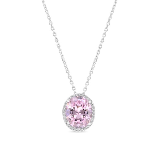 [NCL01PIK00WCZB331] Sterling Silver 925 Necklace Rhodium Plated Embedded With Pink Zircon And White Zircon