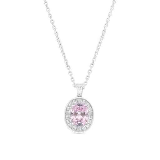 [NCL01PIK00WCZB341] Sterling Silver 925 Necklace Rhodium Plated Embedded With Pink Zircon And White Zircon