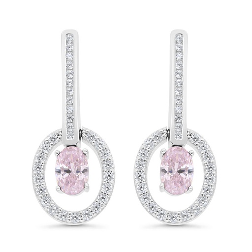 [EAR01PIK00WCZC219] Sterling Silver 925 Earring Rhodium Plated Embedded With Pink Zircon And White Zircon