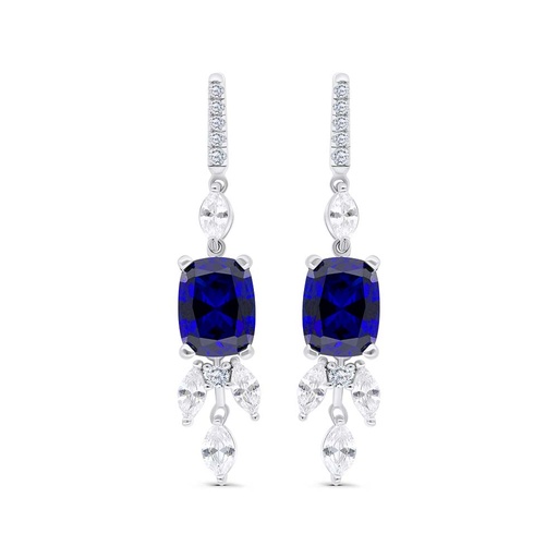 [EAR01SAP00WCZC220] Sterling Silver 925 Earring Rhodium Plated Embedded With Sapphire Corundum And White Zircon