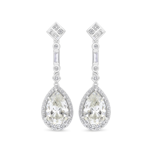 [EAR01CIT00WCZC221] Sterling Silver 925 Earring Rhodium Plated Embedded With Yellow Zircon And White Zircon