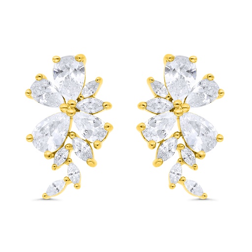 [EAR02WCZ00000C224] Sterling Silver 925 Earring Gold Plated Embedded With White Zircon