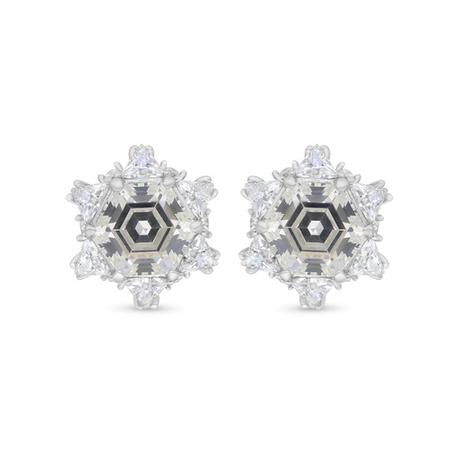 [EAR01CIT00WCZC228] Sterling Silver 925 Earring Rhodium Plated Embedded With Yellow Zircon And White Zircon