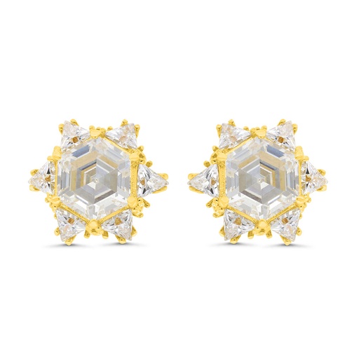 [EAR02CIT00WCZC228] Sterling Silver 925 Earring Gold Plated Embedded With Yellow Zircon And White Zircon