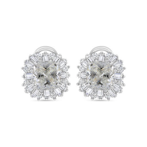 [EAR01CIT00WCZC230] Sterling Silver 925 Earring Rhodium Plated Embedded With Yellow Zircon And White Zircon
