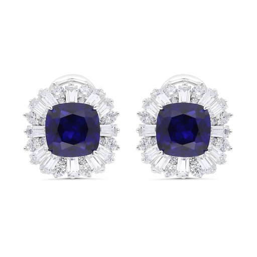 [EAR01SAP00WCZC230] Sterling Silver 925 Earring Rhodium Plated Embedded With Sapphire Corundum And White Zircon