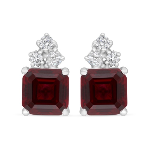 [EAR01RUB00WCZC231] Sterling Silver 925 Earring Rhodium Plated Embedded With Ruby Corundum And White Zircon