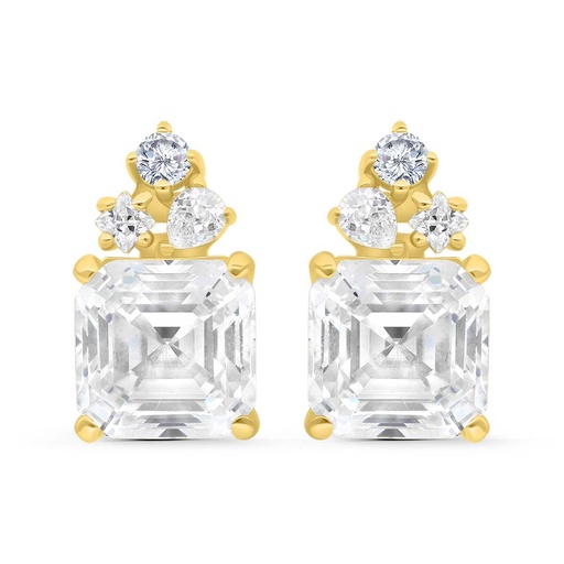[EAR02CIT00WCZC231] Sterling Silver 925 Earring Gold Plated Embedded With Yellow Zircon And White Zircon