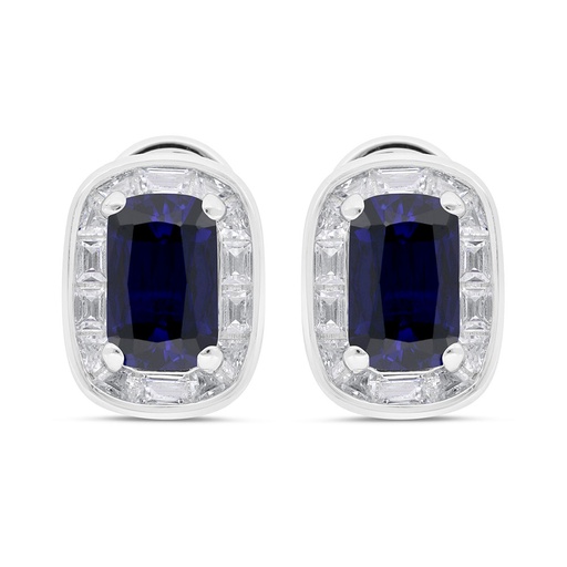 [EAR01SAP00WCZC241] Sterling Silver 925 Earring Rhodium Plated Embedded With Sapphire Corundum And White Zircon