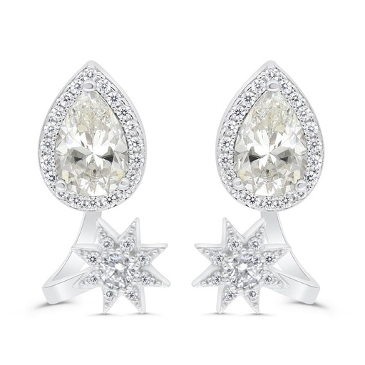 [EAR01CIT00WCZC242] Sterling Silver 925 Earring Rhodium Plated Embedded With Yellow Zircon And White Zircon