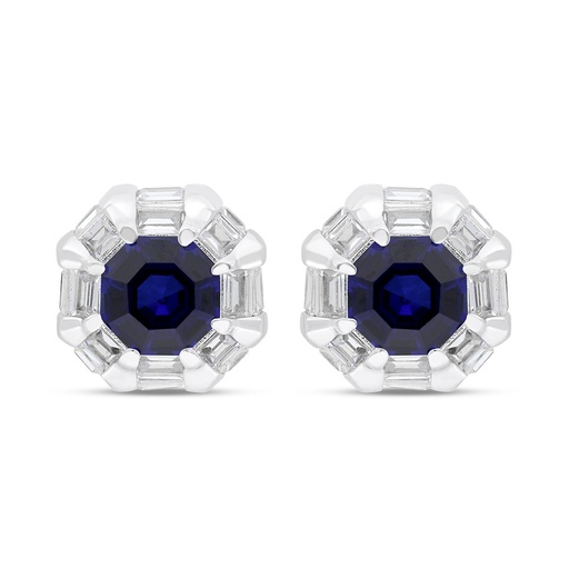 [EAR01SAP00WCZC244] Sterling Silver 925 Earring Rhodium Plated Embedded With Sapphire Corundum And White Zircon