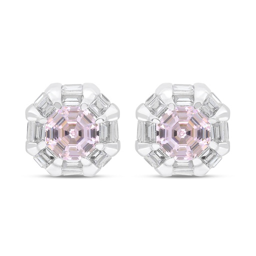 [EAR01PIK00WCZC244] Sterling Silver 925 Earring Rhodium Plated Embedded With Pink Zircon And White Zircon