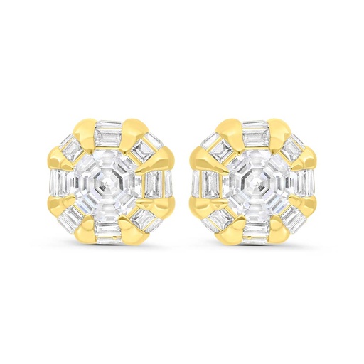 [EAR02CIT00WCZC244] Sterling Silver 925 Earring Gold Plated Embedded With Yellow Zircon And White Zircon
