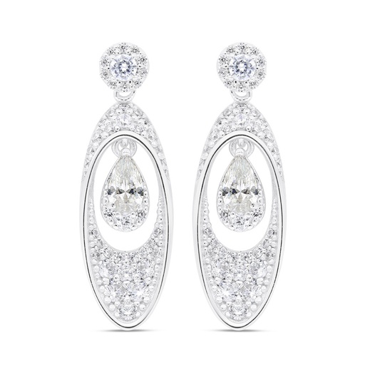 [EAR01CIT00WCZC252] Sterling Silver 925 Earring Rhodium Plated Embedded With Yellow Zircon And White Zircon