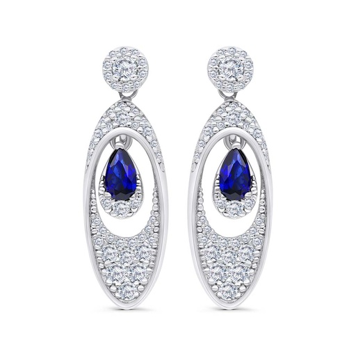 [EAR01SAP00WCZC252] Sterling Silver 925 Earring Rhodium Plated Embedded With Sapphire Corundum And White Zircon