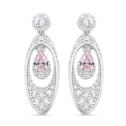 [EAR01PIK00WCZC252] Sterling Silver 925 Earring Rhodium Plated Embedded With pink Zircon And White Zircon