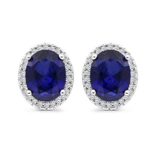 [EAR01SAP00WCZC254] Sterling Silver 925 Earring Rhodium Plated Embedded With Sapphire Corundum And White Zircon