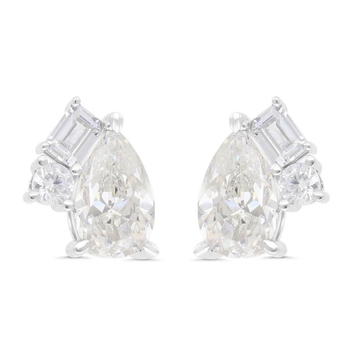[EAR01CIT00WCZC262] Sterling Silver 925 Earring Rhodium Plated Embedded With Yellow Zircon And White Zircon