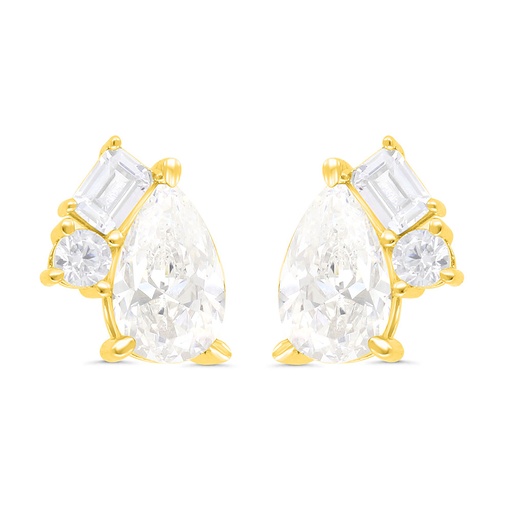 [EAR02CIT00WCZC262] Sterling Silver 925 Earring Gold Plated Embedded With Yellow Zircon And White Zircon