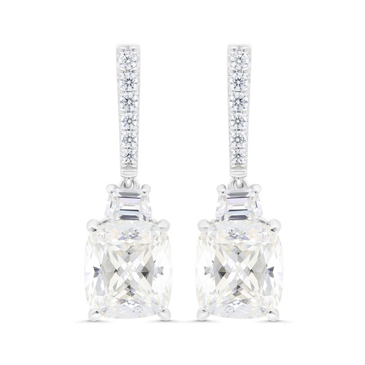 [EAR01CIT00WCZC266] Sterling Silver 925 Earring Rhodium Plated Embedded With Yellow Zircon And White Zircon