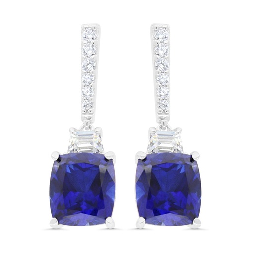 [EAR01SAP00WCZC266] Sterling Silver 925 Earring Rhodium Plated Embedded With Sapphire Corundum And White Zircon