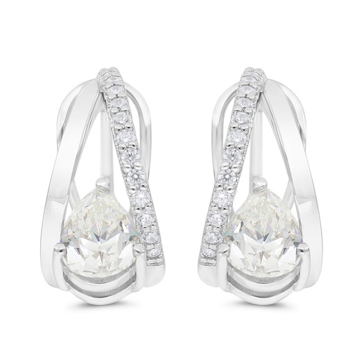 [EAR01CIT00WCZC272] Sterling Silver 925 Earring Rhodium Plated Embedded With Yellow Zircon And White Zircon
