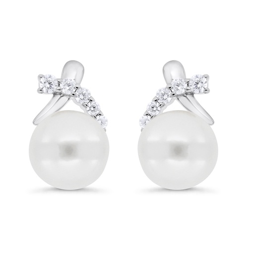 [EAR01FPR00WCZC273] Sterling Silver 925 Earring Rhodium Plated Embedded With Natural White Pearl And White Zircon