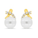 Sterling Silver 925 Earring Gold Plated Embedded With Natural White Pearl And White Zircon