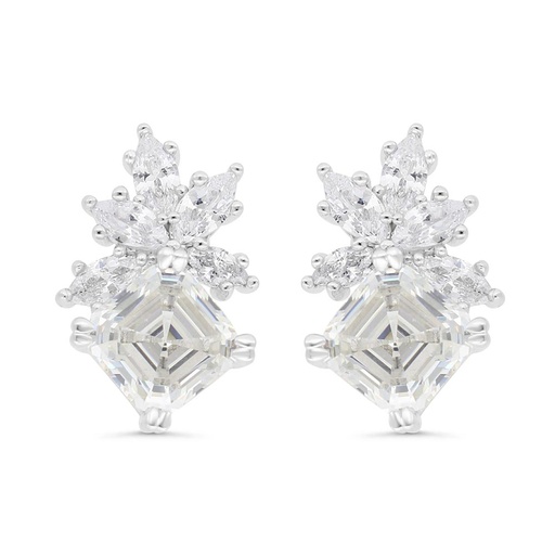 [EAR01CIT00WCZC280] Sterling Silver 925 Earring Rhodium Plated Embedded With Yellow Zircon And White Zircon