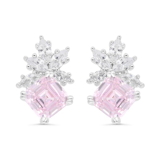 [EAR01PIK00WCZC280] Sterling Silver 925 Earring Rhodium Plated Embedded With pink Zircon And White Zircon