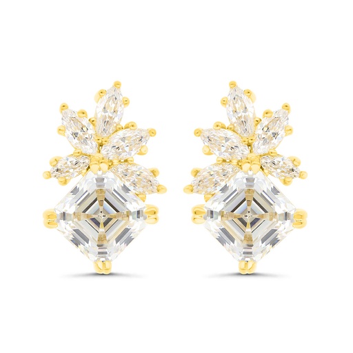 [EAR02CIT00WCZC280] Sterling Silver 925 Earring Gold Plated Embedded With Yellow Zircon And White Zircon