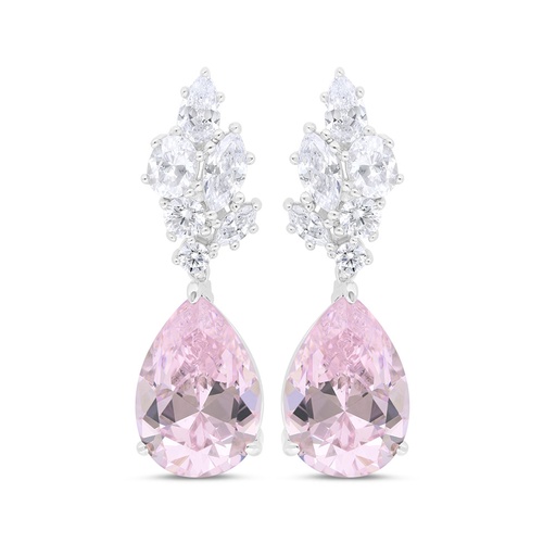 [EAR01PIK00WCZC281] Sterling Silver 925 Earring Rhodium Plated Embedded With pink Zircon And White Zircon