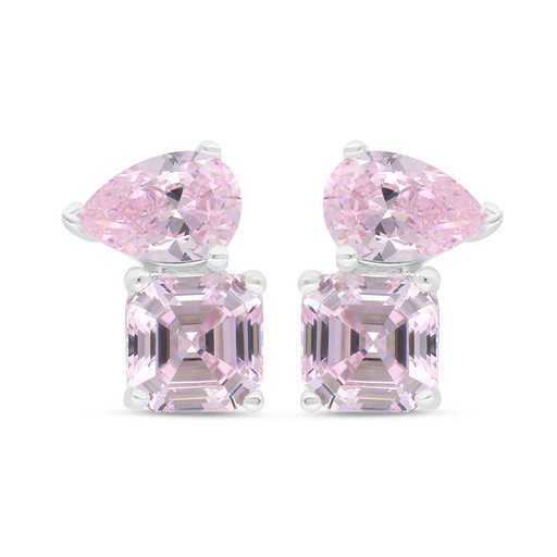 [EAR01PIK00WCZC285] Sterling Silver 925 Earring Rhodium Plated Embedded With Pink Zircon And White Zircon