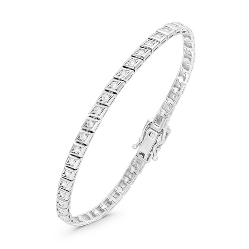 [BRC01WCZ00000B106] Sterling Silver 925 Bracelet Rhodium Plated Embedded With White CZ