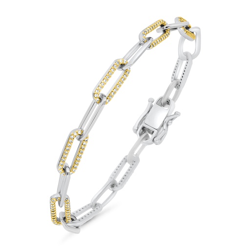 [BRC28WCZ00000B110] Sterling Silver 925 Bracelet Rhodium And Gold Plated And White CZ