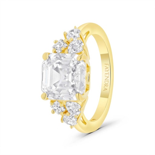 Sterling Silver 925 Ring  Gold Plated Embedded With Yellow Zircon And White Zircon