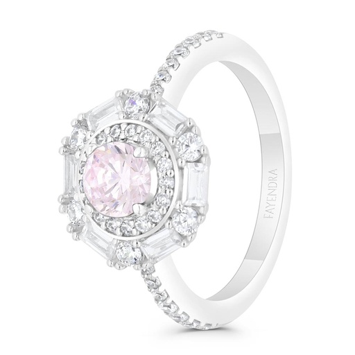 Sterling Silver 925 Ring Rhodium Plated Embedded With pink Zircon And White Zircon