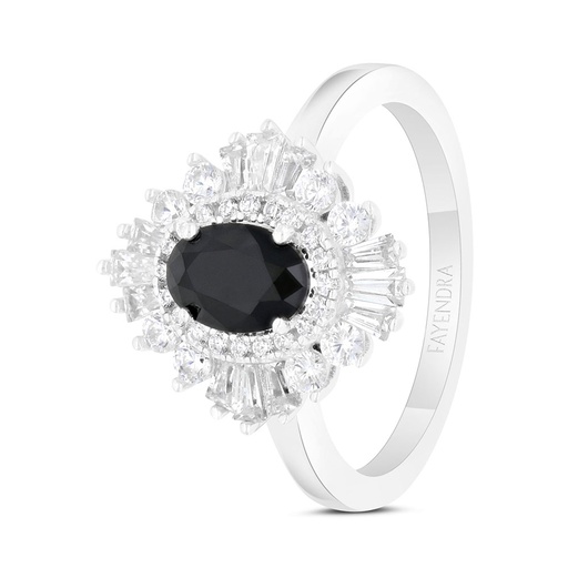 Sterling Silver 925 Ring Rhodium Plated Embedded With Black Spinal And White Zircon