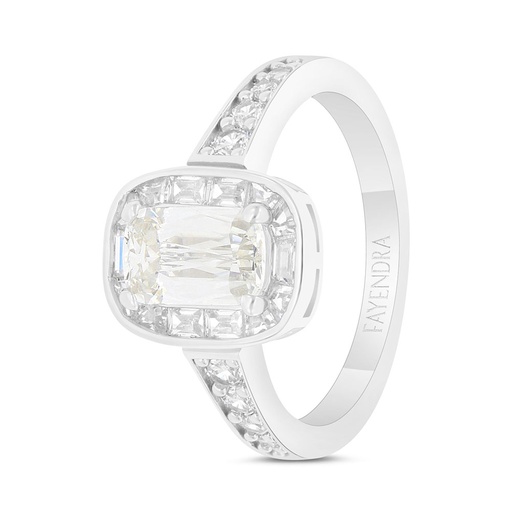 Sterling Silver 925 Ring Rhodium Plated Embedded With Yellow Zircon And White Zircon