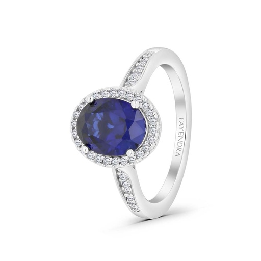 Sterling Silver 925 Ring  Rhodium Plated Embedded With Sapphire Corundum And White Zircon