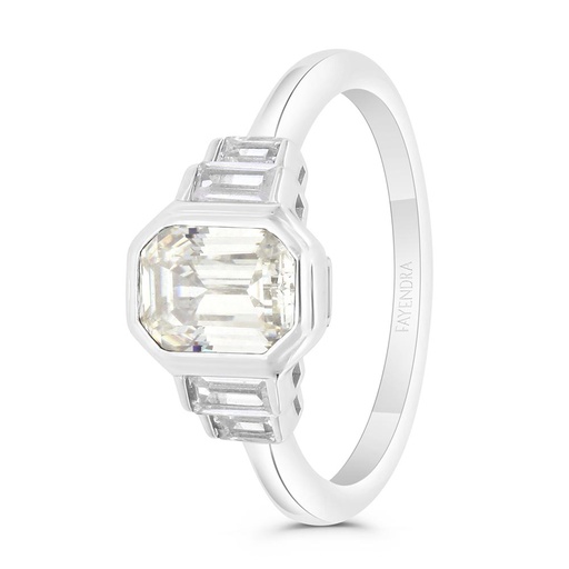 Sterling Silver 925 Ring Rhodium Plated Embedded With Yellow Zircon And White Zircon