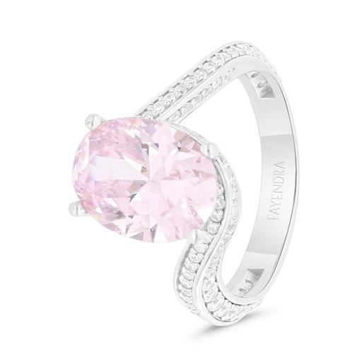 Sterling Silver 925 Ring Rhodium Plated Embedded With pink Zircon And White Zircon