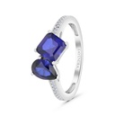 Sterling Silver 925 Ring  Rhodium Plated Embedded With Sapphire Corundum And White Zircon