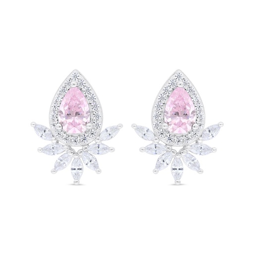 [EAR01PIK00WCZC339] Sterling Silver 925 Earring Rhodium Plated Embedded With Pink Zircon And White Zircon