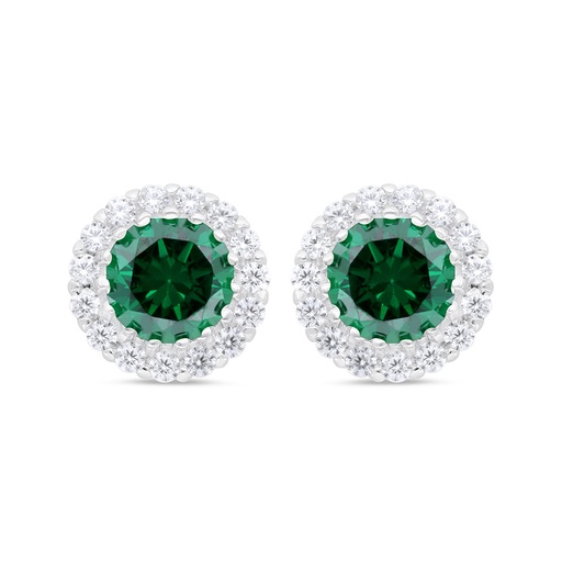[EAR01EMR00WCZC338] Sterling Silver 925 Earring Rhodium Plated Embedded With Emerald Zircon And White Zircon