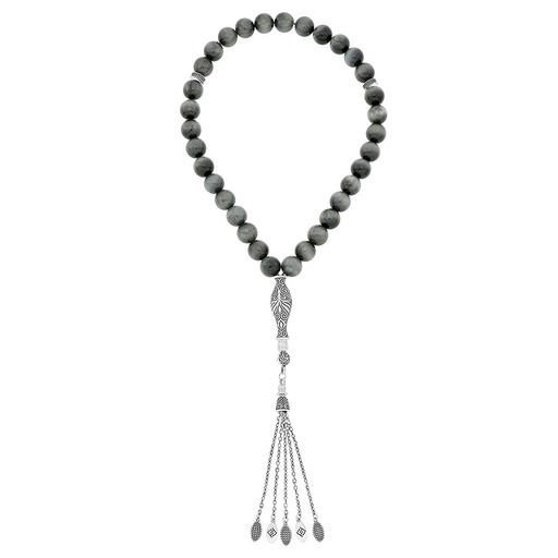 [ROS08EAG33SILA005] Rosary 33 Sterling Silver 925 Set Oxidized Embedded With Eagle Eye Bead 10 ML LOGO