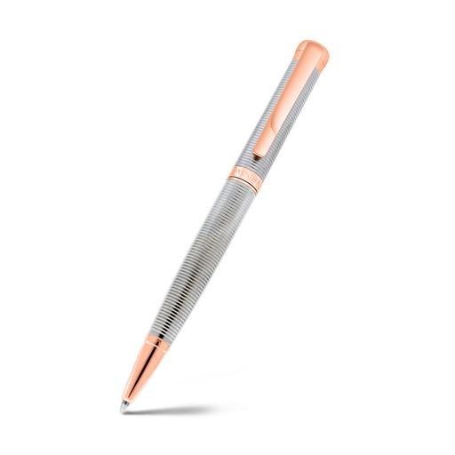 [PEN0900004000A123] Fayendra Pen Gray And Rose Golden Plated Embedded With Striped Pattern