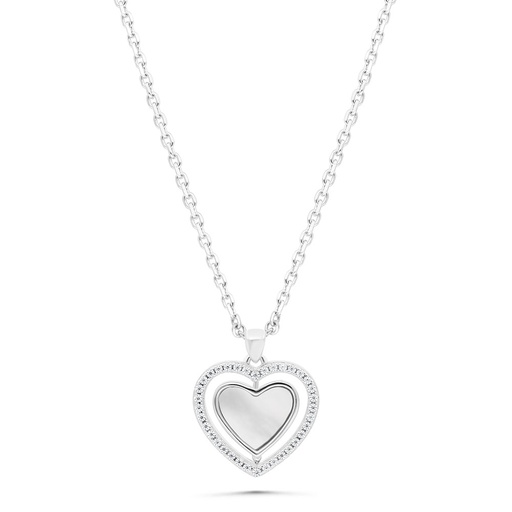 [NCL01MOP00WCZB409] Sterling Silver 925 Necklace Rhodium Plated Embedded With White Shell  And White Zircon